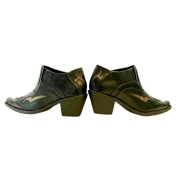 ROPER Sarah Leather Tooled-Inlay Embroidered Black/ Brown Ankle Boots Women-6.5 - Picture 6 of 16